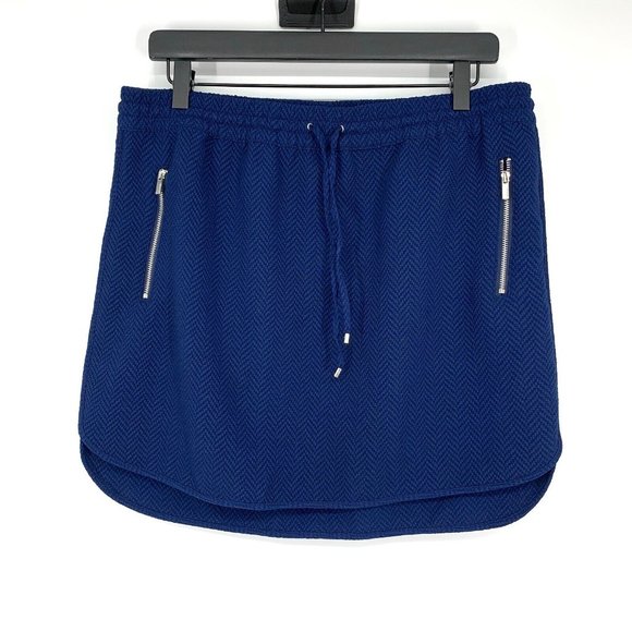 Calvin Klein Dresses & Skirts - Calvin Klein Skirt Blue Herringbone Drawstring Pull On Mini Zip